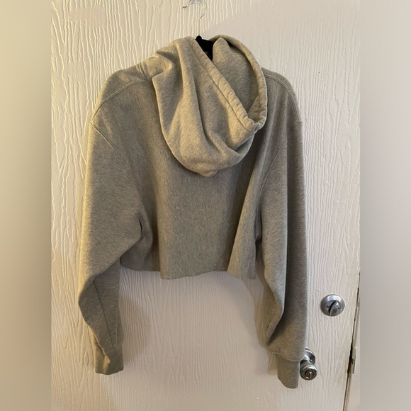 Champion Reverse Weave Cropped Cut Off Grey Hoodie Size L - Picture 7 of 9